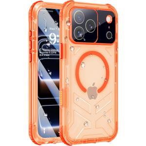 for iPhone 17 Pro Waterproof Case with Magsafe, Built-in [Camera & Screen Protector] [Lanyard], IP68 Water Proof Full Body Dustproof Heavy Duty Frosted Protective Phone Cover, 6.3" Orange