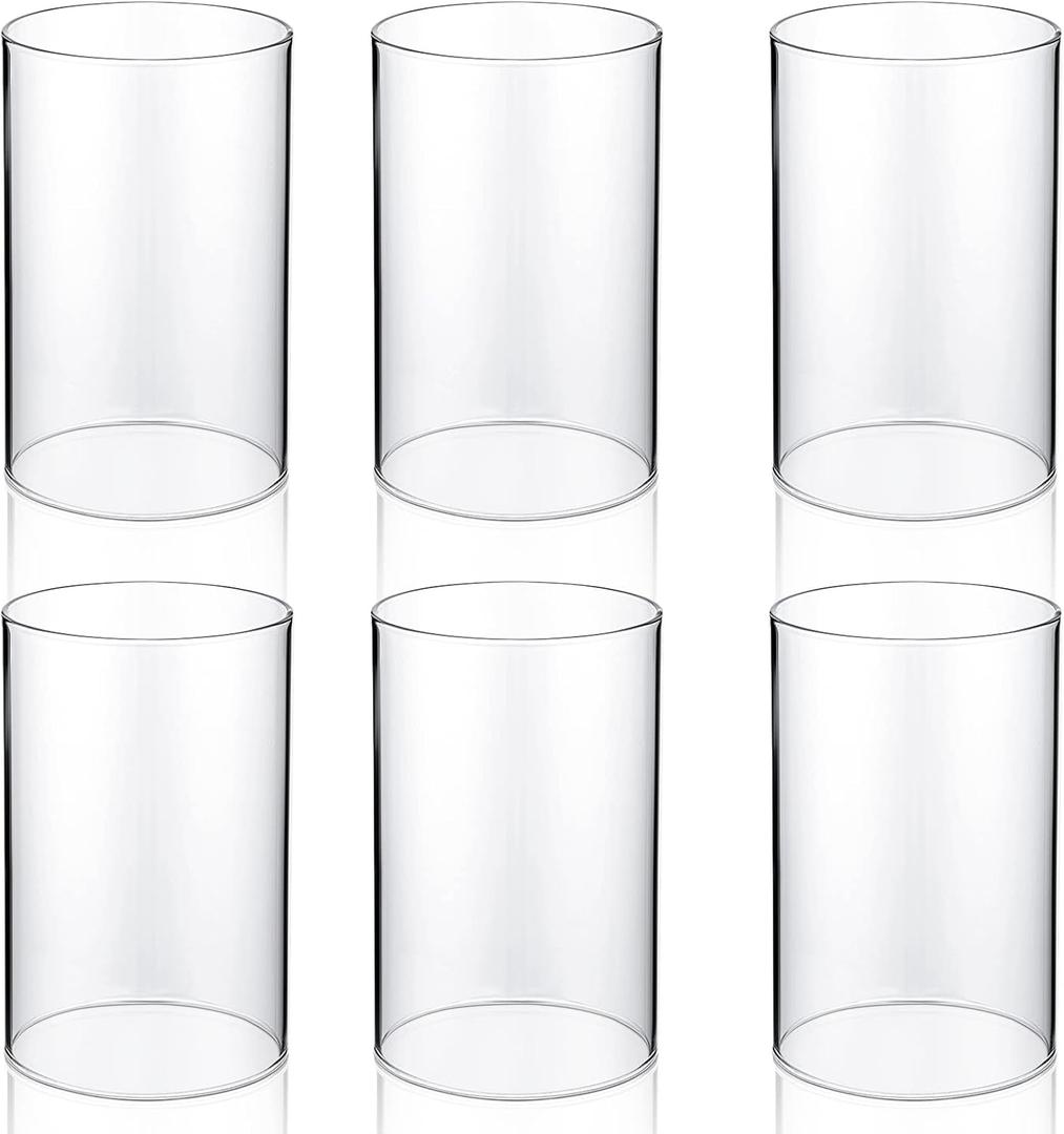 Yaomiao 6 Pcs Hurricane Glass Candle Holders Sleeve Open Ended Glass Bottomless Candle Cover Cylinder Hurricane Clear Chimney Shade Tube Cover for Baby Shower Wedding Party(3.8 x 6 Inch)
