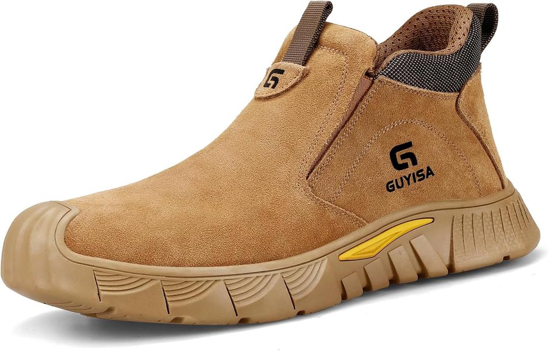 GLANOUDUN Welding Work Boots for Men Slip on Steel Toe Shoes for Men Indestructible Steel Toe Boots Welder Men's Working Shoes Fireproof Safety Footwear for Construction Men's Work & Safety Footwear (10, 3005 Brown)