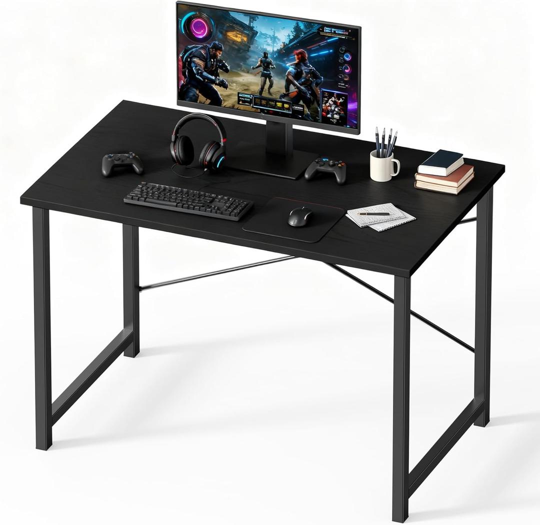 OLIXIS 40 Inch Computer Office Desk for Small Spaces, Writing Gaming Work Desk Modern Study Table with Storage Bag & Headphone Hook Home Bedroom, Black