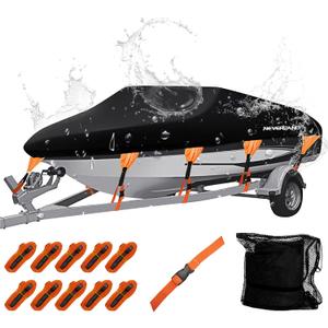 NEVERLAND Boat Cover Waterproof Heavy Duty Marine Grade Polyester Canvas Trailerable Boat Cover Fits V Shape/V-Hull and Tri-Hull Runabouts,Pro-STYL,Bass Boat Length 16-18.5ft, Beam Width up to 94" (Black)
