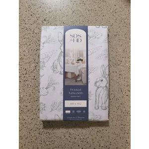 Garden Party Tablecloth 60x102 Oblong White Green Hand Drawn Rabbit Veggies NEW