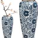 Mimorou Blue and White Vintage Vases for Home Decor | Ceramic Chinoiserie Floral 12. 6" H Modern Rustic Farmhouse Decorative Large Tall Blue Vase for Flowers Centerpieces Decoration(Chrysanthemum)