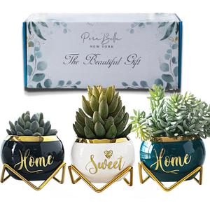 Housewarming Gifts: Best Home Essentials for New House - Farmhouse Living Room Decor | 3 Succulent Pots for Plant Lovers (One Size) (Home Sweet Home)