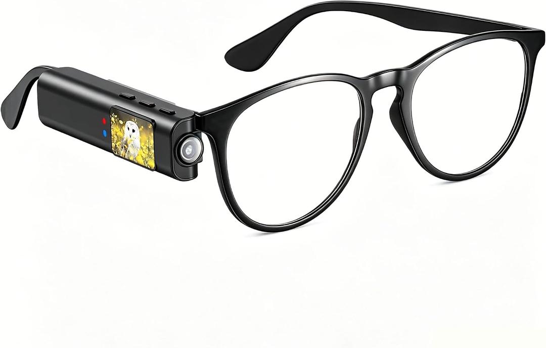Hands-Free POV Sports Glasses Camera 110° Wide-Angle Lens with Live View via Smartphone Connection, 1080P HD Anti-Shake Clip On Cam for Fishing, Cycling, Tutorials, Vlogs, 16GB Card Included (Black)