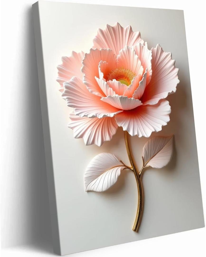 Framed 3D Peach Peony Floral Canvas Wall Art plant Wall Decor pictures Elegant Flower Poster Prints for Living Room Bedroom Bathroom Modern Home Decoration