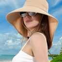 Womens Sun Hat Wide Brim with Ponytail Hole Neck Flap Outdoor UV Protection Foldable Fishing Cap UPF 50+ (Beige)