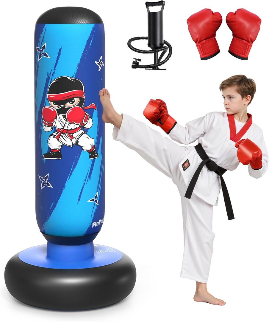 Inflatable Kids Punching Bag Set with Gloves & Pump – Fun Boxing Toy for Boys & Girls, Ages 4–12, Great Gift for Karate, Taekwondo, Active Play, Fitness Training