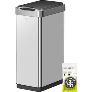 EKO Phantom-T 50 Liter / 13.2 Gallon Vertical Motion Sensor Trash Can, Brushed Stainless Steel Finish