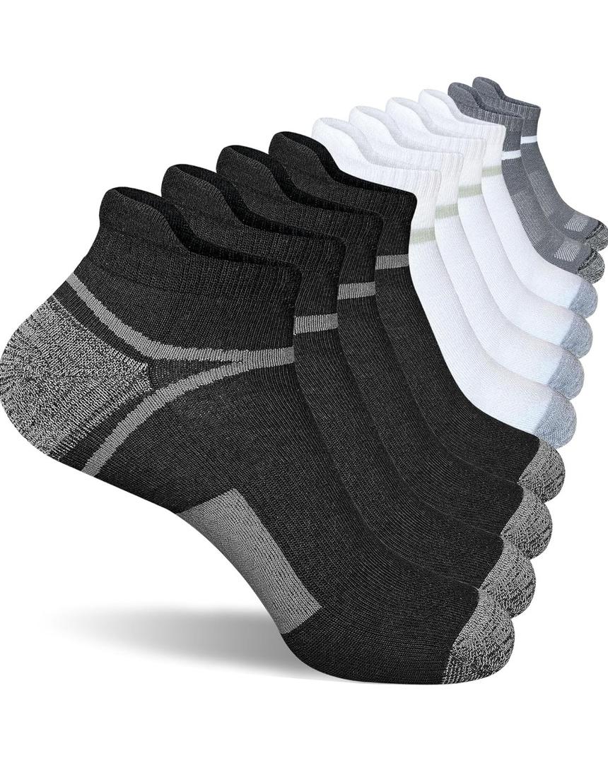 Men's Athletic Cushioned Ankle Socks, Comfort Wicking Anti-Blister Running Sock 5 Pairs, L