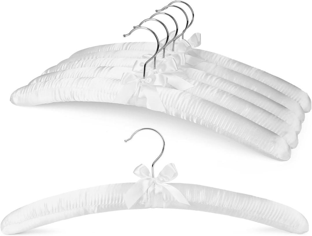 HOUSE DAY 17 Inch Satin Padded Hangers for Women, 6 Pack Heavy Duty Silk Hangers with Swivel Hooks, No Shoulder Bump Thick Foam Hangers for Sweater, Wedding Dress, Coat & Delicate Cashmere - White