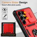 2 x PASNEW Case for Samsung Galaxy S24 FE,6.7",Red | 360°+100°Metal Kickstand,Slide Camera Cover,Military Multi-Layer Rugged Shockproof