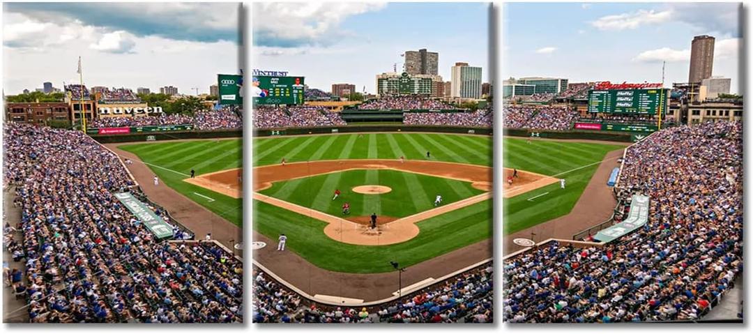 Framed Wall Art Wrigley Field in Chicago Wall Pictures for Living Room Baseball Field Skyline Canvas Paintings Sports Stadium Bedroom Wall Decor Modern Artwork for Office Ready to Hang - 36"Wx16"H