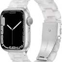 Lightweight Resin Band For Apple Watch Series 11 10 9 8 7 6 5 4 3 2 1 SE 3 2 Ultra 3 2, Fashion Adjustable Replacement Strap for iWatch Bands 38mm 40mm 41mm 42mm 44mm 45mm 46mm 49mm for Women Men (Pearl White for Silver)