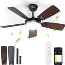 Ceiling Fans with Lights and Remote/APP Control,42" Flush Mount Ceiling Fan with Quiet Reversible Motor, 3 Colors Dimmable, 6 Speeds, Timing, Memory Function for Bedroom Home Office (Walnut)