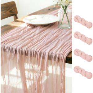 LINXTAR Dusty Pink Table Runner Cheesecloth Table Runner 4 Pack 10FT Rustic Spring Easter Table Runner 35 x 122 Inches Boho Decoration for Home Wedding Baby Shower Birthday Party