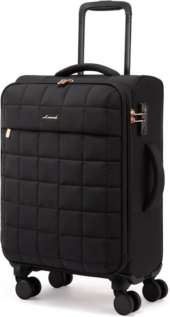 LOVEVOOK Carry On Luggage 22x14x9 Airline Approved, 20 Inch Softside with Wheels, Lightweight Spinner Suitcase with TSA Lock, Water-Resistant Large Capacity for Travel, Black