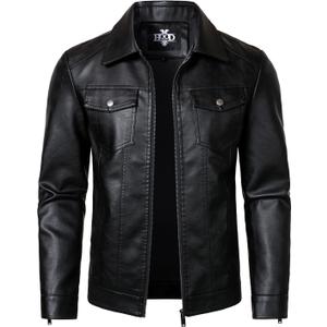 HOOD CREW Mens Leather Jacket Motorcycle Biker Jackets Casual Lightweight Faux Leather Outwear (XX-Large, Black)
