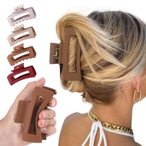 4Pcs Cloud Claw Clips for Women, 4.2 inch Soft Silicone Hair Claws, Non-Slip Strong Hold, Flexible for Thin/Thick/Curly Hair, All-Day Comfort, Matte Jaw Clip(Red, Espresso, Lavender, Pink)