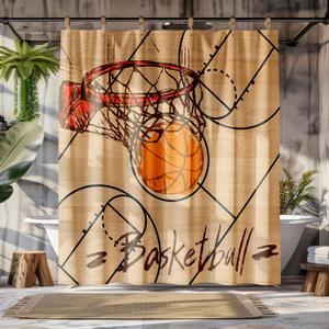 Peopleareok Basketball Shower Curtain for Boys, Basketball Boys Theme Sports Shower Curtain Mens Waterproof Polyester Bathroom Home Decor Set with 12 Hooks, 72" W x 72" L