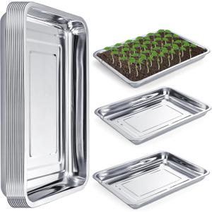 Youeon 10 Pack Seed Starter Tray 15.3x11.4x1.3 Inch, Stainless Steel Seed Sprouting Trays Germination Trays for Beans, Wheat Grass, Herbs, Broccoli & More, Plant Trays for Indoor Outdoor