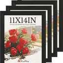 11x14 Picture Frame 4 Pack, Black Solid Wood, Wall Gallery Poster Frame