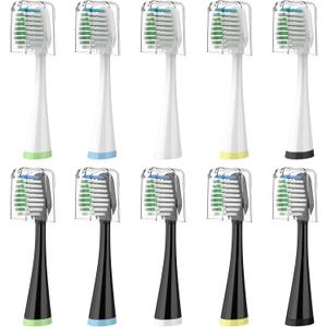 Replacement Brush Heads for AquaSonic Duo Series & Home Dental Center Sonic Electric Toothbrush, 10 Count with Travel Covers, Black and White