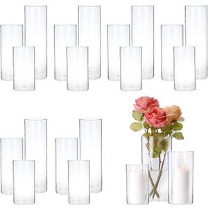 Hurricand 18 PCS Glass Candle Holders - Clear Cylinder Vases for Centerpieces, Wedding & Party Decoration