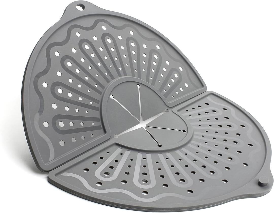 Silicone Splatter Screen For 10, 11 and 12 Inch Frying Pan, Foldable Splash Guard, Multi-Use Grease Splatter Guard/Trivet Mat, 12" Non-Stick Oil Splatter Guard, Dishwasher Safe, BPA Free, Gray