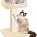 Cat Scratching Post, 32Cat Scratcher with Large Plush Perch, Sisal & Carpet Scratching Post, Vertical Posts with Elevated Bed for Indoor Cats, Removable& Washable Cover, Beige