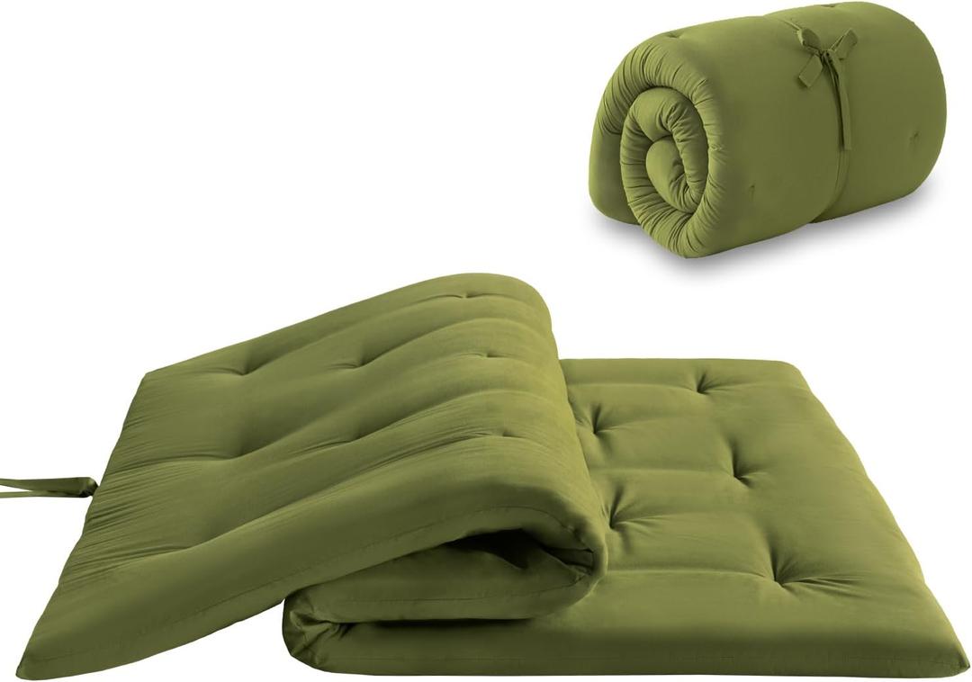 Japanese Floor Futon Mattress Full Size 54"x 80", Foldable Floor Bed Mattress, Portable Tatami Mat Sleeping Pad, Folding Futon Cushion, Roll Up Floor Lounger for Guest Room Dormitory (Green)