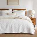 WDCOZY White 100% Cotton Oversized California King Size Quilt Bedding Sets with 2 Pillow Shams, Shabby Chic Rustic Textured Gauze Lightweight Country Soft Bedspread Coverlet for All Season