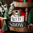 3 Pcs Winter Let It Snow Tiered Tray Decor Table Sign Winter Theme Wood Decorations Centerpiece Decor for Party Gift Desk(Snowman Style)