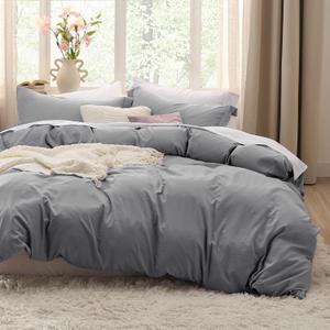 Bedsure Grey Duvet Covers Queen Size - Prewashed Cotton-Like Polyester Duvet Cover, Soft Queen Duvet Cover Set 3 Pieces with Zipper Closure, 1 Duvet Cover 90x90 inches and 2 Pillow Shams (04 - Grey (No Comforter)