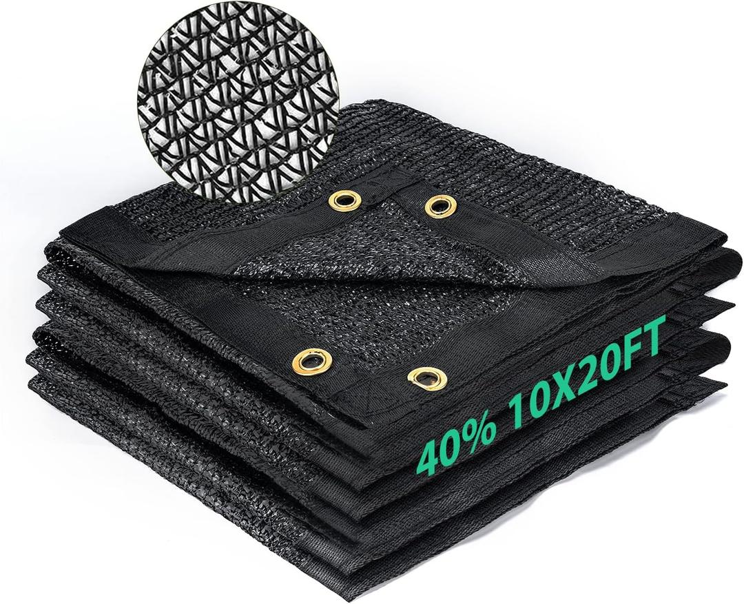 Kesfitt 40% Shade Cloth 10x20 ft, Breathable HDPE Mesh Sun Shade Tarp for Garden & Greenhouse, UV Resistant Outdoor Shade Fabric with Copper Grommets for Plants, Patio, Yard