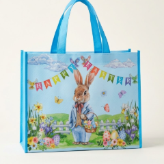 WRAPAHOLIC 13" Large Reusable Easter Gift Bag with Handles - Bunny Ears Dog Gift Bags for Easter, Baby Shower, Kids Birthday and Spring