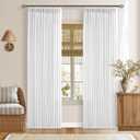 White Pleated Linen Curtains 96 Inches Long for Living Room 2 Panel Set Semi Sheer Light Filtering Pinch Pleat with Rings Hooks Back Tab Drapes Neutral Boho 96 Inch Curtain for Bedroom Window W50xL96