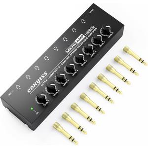 COKYISS 8-Channel Headphone Amplifier with 9 Adapters - Portable Ultra-Low Noise Multi-Port Stereo Headphone Distributor (8 Output/1 Input) for Recording Studios, Streaming, Band, Sound Mixer