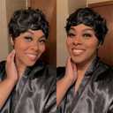 Bob Wig Human Hair Short Pixie Cut Wigs for Black Women - None Lace Front Glueless Pre-Plucked Short Curly Wigs with Bangs, Daily Use Natural Black 1B Color