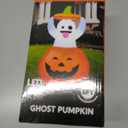 Joiedomi 5 ft Tall Halloween Inflatable Outdoor Decoration, Halloween Blow Ups Cute Ghost Halloween Decorations with Pumpkin Candy Bag with LEDs for Yard Decor