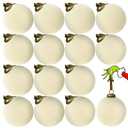 pdpdoc 15 Pcs Velvet Christmas Balls, 3.15" Large Velvet Christmas Ornaments Balls, Plastic Shatterproof Flocked Ornaments for Xmas Tree Holiday Party Decorations (A - Cream White)