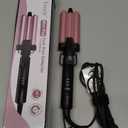 Farery Mini 3 Barrel Hair Waver - Portable Beach Wave Curling Iron for Short Hair, 1/2 Inch Ceramic Crimper with 3 Temp Settings & 30s Fast Heating, Dual Voltage Travel Hair Waver for Women, Pink