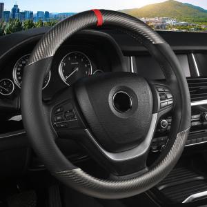KAFEEK Classic Carbon Fiber Steering Wheel Cover, Universal 15 inch, Breathable Microfiber Leather, Gray (Standard size[14.5"-15"])