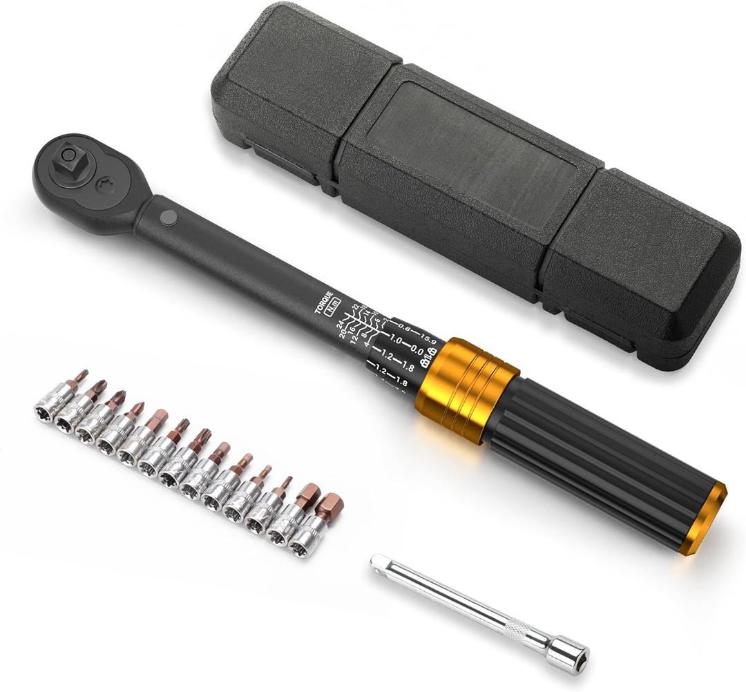 HENMI Bike Torque Wrench Set 1/4-inch Drive Click Torque Wrench Set, Dual-Direction Adjustable 72 Tooth Click Torque Wrench2-24 Nm/17.7-212.5 in-lb