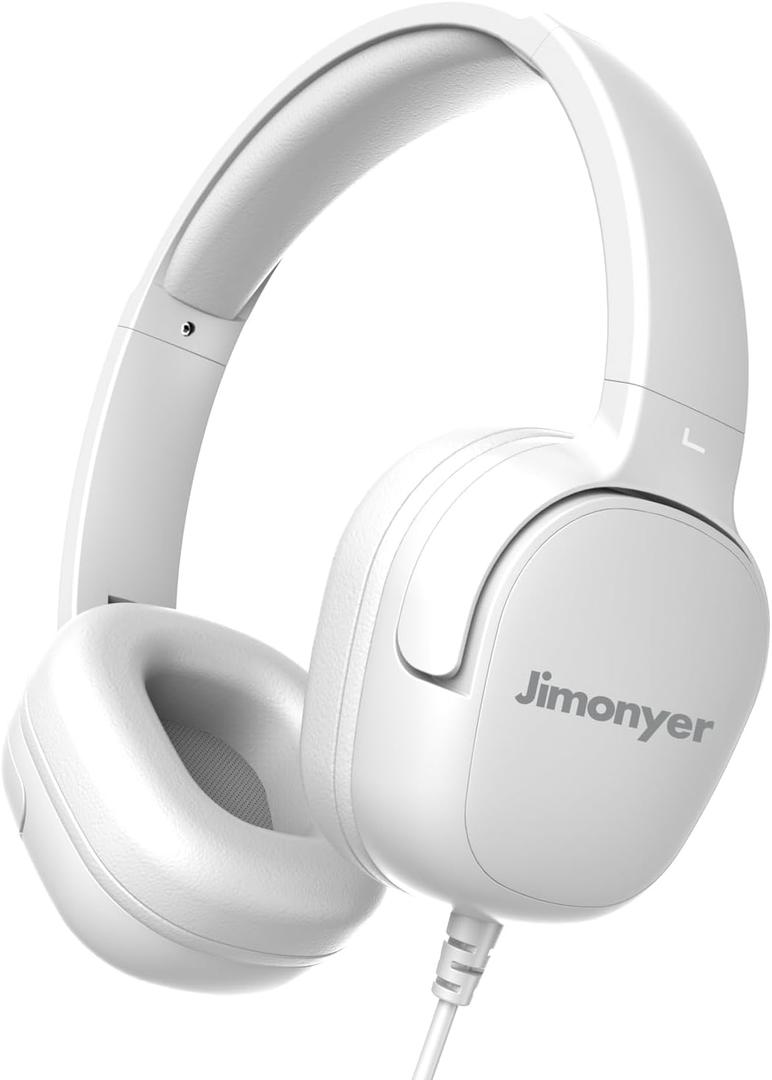 Kids Headphones for School, 3.5mm Jack Wired Headphones for Kids with Safe Volume Limiter, HD Stereo Sound On-Ear Girls Boys Toddler Headphone for Tablet, iPad, Kindle(Wihte)