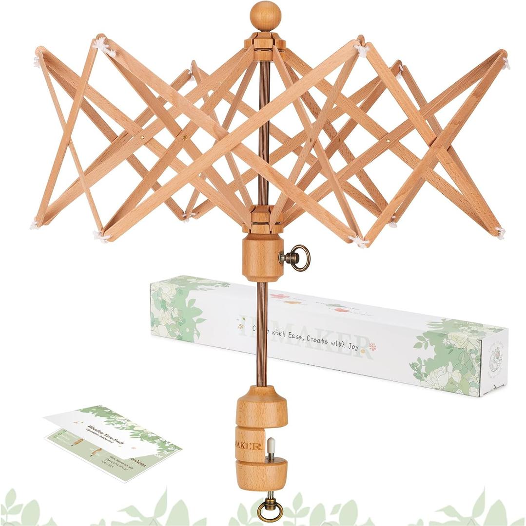 INMAKER Yarn Swift, Wooden Yarn Umbrella SwiftCrochet Accessories for Winding, Cool Gifts for Crocheters and Knitting Lovers