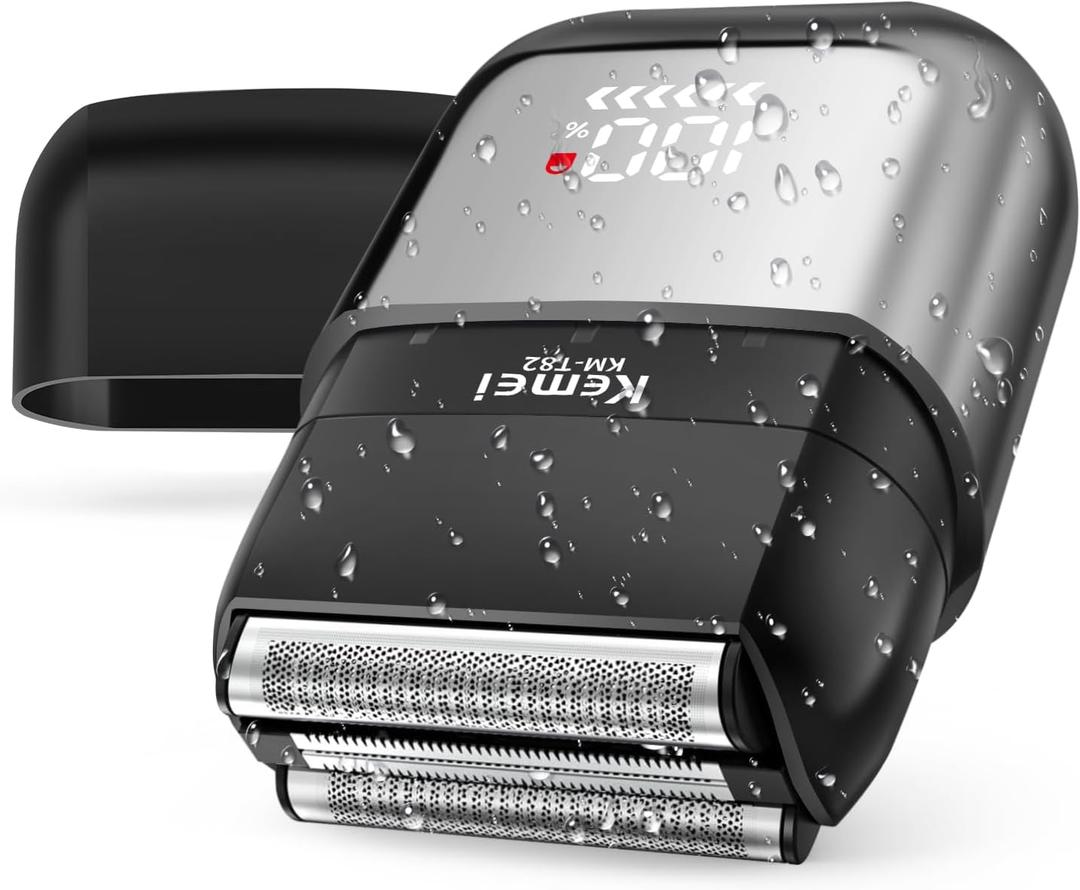 KEMEI Upgraded Foil Shaver, Mini Electric Shavers for Men with USB Type-C Rechargeable, Double Floating Blade Electric Razor for Men and Waterproof with LED KM-T82