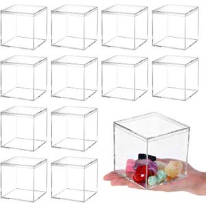 12 Pcs Clear Acrylic Box with Lid, Plastic Acrylic Boxes for Display Square Cube Decorative Storage Boxes Organize Containers for Candy Pill Tiny Jewelry(Square,4'' x 4'' x 4'')