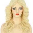 karlery Women 70s Feathered Wig Long Blonde Wave Disco Singer Wig Vintage Costume Wig Halloween Party Costume Wig