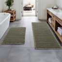 MIULEE Set of 2 Waffle Bathroom Rugs, Boho Bath Rugs Non Slip Washable, Super Absorbent Bath Mats, Ultra Soft Rubber Backed Shower Mats for Bathroom Floor, Tub, Green, 17"x24"+17"x48"
